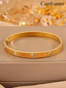 Camhanno 1/5 chiếc vòng tay nữ bằng thép không gỉ mạ vàng tinh tế và thời trang, phụ kiện đeo nhiều lớp đa năng và sang trọng. - Nhiều màu - Xem 18