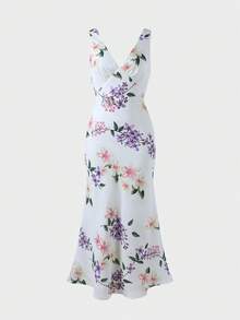 女士优雅连衣裙、女士休闲连衣裙、度假连衣裙、夏季连衣裙、白色碎花连衣裙 - 白色 - 查看 7