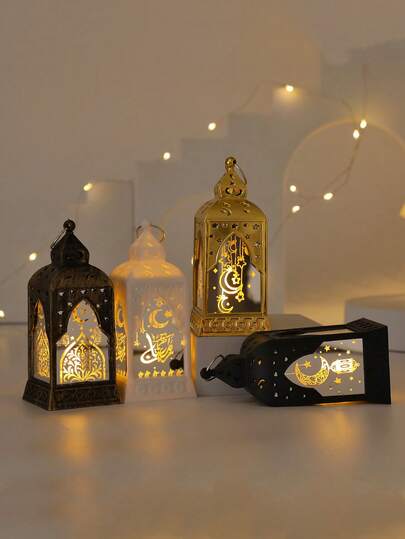 1PC Ramadan Lanterns Decoration Eid-Ul-Fitr Table Lamp Eid Mubarak Flameless Candle Lanterns Ramadan Moon Star Lamp For Ramadan Home Tabletop Decor