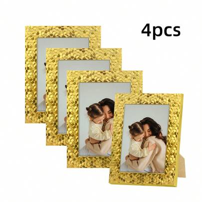 4pcs Luxury Gold Decor Picture Frames Gallery, Fits 3.5x5, 4x6, 5x7, 6x8, 8x10 Inch Photos, Suitable For Horizontal Or Vertical Display Of Family Gatherings, Memorials, Birthday Photos, Back To School, Valentine's Day Gifts (Photo Paper Included Randomly)