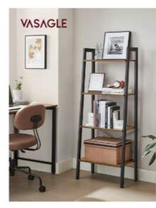 VASAGLE Estantería de Escalera de 4 Niveles, 34 x 56 x 137.5 cm, para Saón, Dormitorio, Cocina, Oficina, Marrón Rústico y Negro MLLS44XV2 - Negro - Ver 1