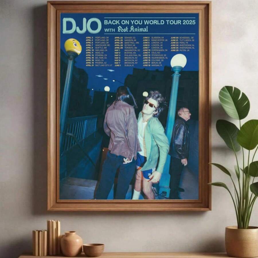 1pc DJO "Back On You" 2025 World Tour Concert Poster Canvas Wall Art, Includes Tour Dates And Retro Design! Canvas Material | Waterproof | Ready To Hang, Suitable For Home, Room, Bedroom, Living Room, Bathroom And Wall Decor. Frame Optional. - Multicolor - View 1