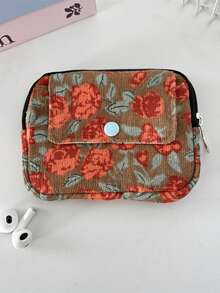 Corduroy Flip Cover Card Holder & Coin Purse, Multi-Functional Leopard Print Organizer Pouch Women's Portable Lipstick & Cosmetic Bag - Multicolor - View 6