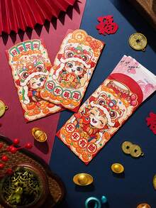 6Pcs/Set 2026 Horse Year Creative Cartoon Red Envelopes Chinese New Year Lucky Money Packets Festive Spring Festival Gifts For Party Celebrations - Đỏ - Xem 1