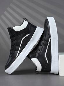 2026新款男士休闲鞋，复古经典军绿色运动鞋，真皮系带休闲鞋，厚底增高，柔软舒适透气轻便鞋底，适合日常通勤，高帮男士运动鞋，男士休闲鞋，时尚个性街头风学生帅气鞋，系带男鞋，男士滑板鞋 - 黑色 - 查看 4