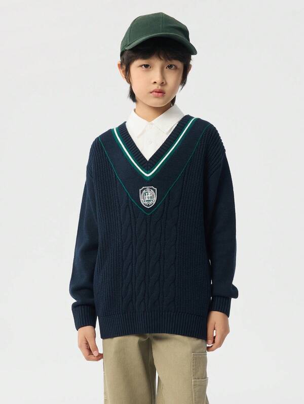 Balabala Tween Boy Preppy Contrast Stripe Knit Sweater