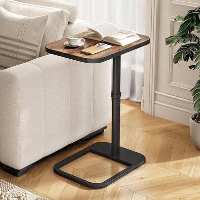 TV Tray Table, Adjustable Height, Flip - Top, Rounded Metal Corners, White, Snack Table For Couch, Sofa, Bed, Chair, Living Room, C Shaped End Side Table, Eating, Dinner Or Laptop, Small Spaces
