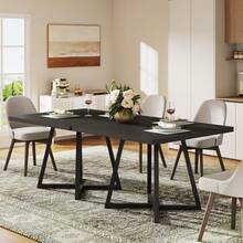 LITTLE TREE Square Dining Table Set Of 6, 31.5" Industrial Dinner Table With Metal Base, Kitchen Table For Dining Room, Small Space, Apartment - Black - View 4