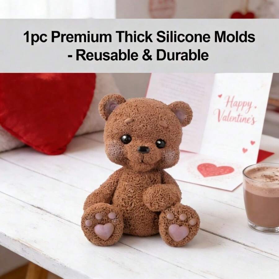 Wax Product Mold Cute Bear With Heart Paw Silicone Mold - DIY Aromatherapy Wax Melts & Decorative Candles Tool, Ideal For Valentine's Day, Mother's Day, Christmas, Birthday & Anniversary Decor/Gifts, Reusable Easy Demold - Seated Bear With One Clenched Fist Mold - View 1