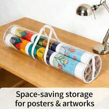 Bolsa de almacenamiento transparente para papel de regalo, material de PVC, con asa blanca, caja de almacenamiento cilíndrica conveniente. Bolsa de almacenamiento de papel de regalo de Navidad, bolsa de almacenamiento de tubo de papel de fiesta, bolsa de regalo con cremallera, bolsa de almacenamiento de regalo transparente impermeable y a prueba de polvo, bolsa de almacenamiento de papel de regalo de Navidad, decoraciones navideñas, bolsa de regalo de fiesta individual - Negro - Ver 11