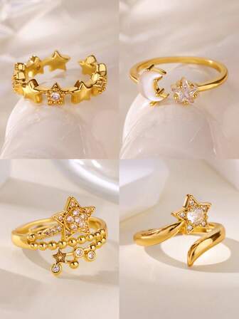 1枚精美星形开口戒指，女士款，精致星形戒指，金戒指，银戒指，女士配饰，婚礼派对珠宝时尚配饰，情人节礼物，母亲节礼物