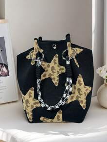 Dedoo Women's Star-Shaped Bucket Bag, Fashionable And Cute, Magnetic Closure Design, Suitable For Daily Life And Parties - Black - View 4
