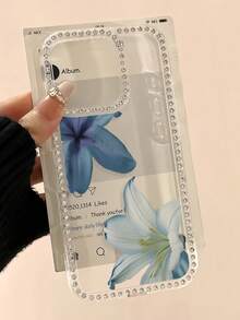 1pc Luxury Rhinestone Transparent Full Coverage TPU Shockproof Aesthetic Lily Flower Pattern Phone Case Compatible With Iphone 11 12 13 14 15 16 17 Pro Max - Multicolor - View 1