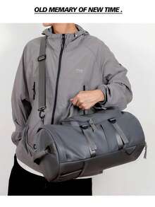 Korean Style Backpack Gym Bag With Separate Shoe Compartment - Large Capacity Waterproof Yoga Tote Bag, Unisex Lightweight Sports Bag For Outdoor Short Trips - 灰色 - 查看 5