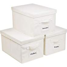 3 Pcs Closet Sge Bins With Lids Labels Handles 15 22 Quart Collapsible Fabric Stackable Sge Bin Cube Organizer Lidded Organizing Boxes Sge Containers - 米色 - 查看 6