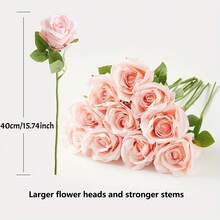 10pcs Artificial Single Rose Flower, Suitable For Spring/Summer Decor, Restaurant, Bedroom, Tabletop, Furniture, Vase DIY, Wedding Decoration, Holiday Gift - Blush Pink - View 3