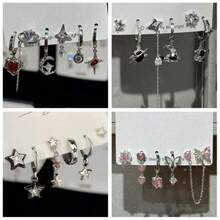 6件套哥特风红色水晶星星爱心黑色五芒星吊坠耳环，女士复古美学Y2K珠宝配饰 - 彩色 - 查看 1