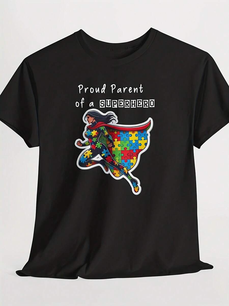 Awareness T-Shirt Erhero Mom Puzzle Piece Cape - 款式1 - 查看 1