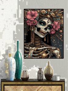Flowers Skull Face Woman Diamond Art Kits For Adults, Skeleton Diamond Painting Kits For Adults, 5D DIY Paint By Diamond Round Full Drill Home Wall Decor Gift - Multicolor - View 4