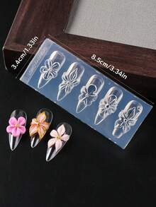 1pc Reusable Silicone Mold For Nail Art, High Relief Flower Petal, Orchid, Cherry Blossom Design, Nail Gel Printing Template, Salon Nail Art Supplies, Spring - Clear - View 7