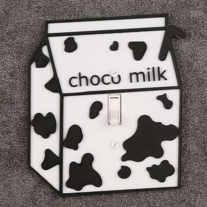 1个可爱奶牛图案牛奶盒开关面板装饰框，适用于家居卧室墙壁开关装饰，附带螺丝，无需电源