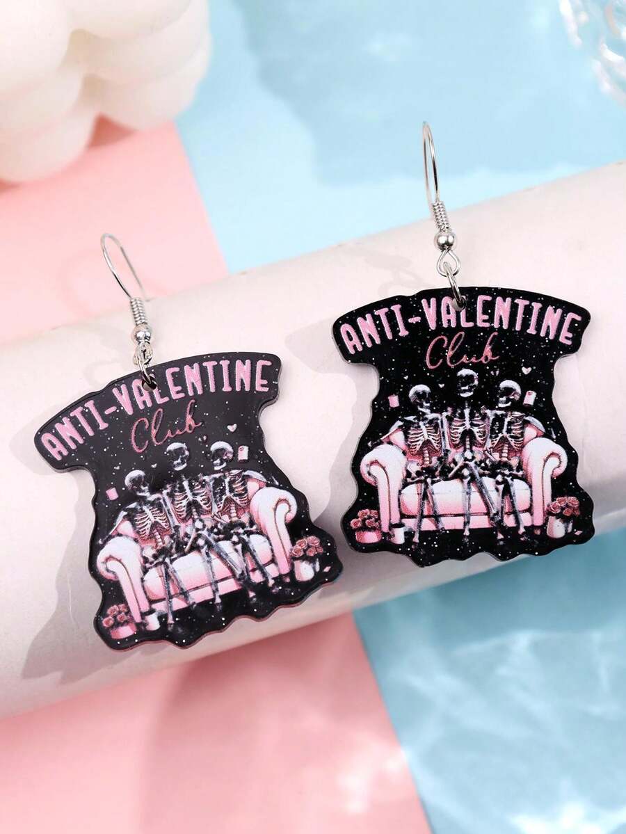 1 Đôi bông tai hình bộ xương ngồi trên ghế sofa độc đáo, thời trang và đa năng dành cho nữ, phù hợp cho sử dụng hàng ngày, dự tiệc, đi làm, nghỉ lễ. - Nhiều màu - Xem 1