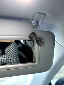 1pc Car Interior Decor DIY Rhinestone Bow Leopard Print Makeup Mirror Decor, Cute Ins Style, Multiple Options - One-size - View 3
