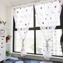 2pcs Modern Minimalist Embroidered Strawberry Sheer Curtains, Fresh & Elegant, Multi-Function Top Hooks, Suitable For Living Room, Bedroom, Balcony, Entrance - White - View 10