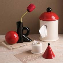 Modern Minimalist Toothpick Box - Elegant House-Shaped Organizer With Open Lid, Beige & Red Accent Table Decor Dining, Bathroom, Office - Multi-Purpose Storage Toothpicks, Floss, Swabs - Luxury Decoration Idea, Decorative Toothpicks - 紅色 - 查看 6