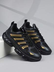 时尚休闲男鞋，经典时尚男士运动鞋系带跑步鞋，个性化男士运动鞋街头休闲鞋 - 黑色 - 查看 5