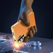 360°Funda de cuero con protección total para ZTE Nubia Red Magic 9s 9 Pro Magic9 Pro+, cubierta trasera de teléfono con vidrio frontal y marco de metal - Naranja - Ver 4