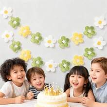 Kids Boys Girls Outdoor Indoor Spring Flower Pull Flag, Pink Yellow Green Triangle Fish Tail Leaf Party Decor Hanging Banner, Festival Birthday Wall Backdrop - Multicolor - View 18