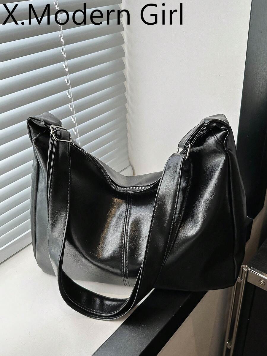 Women's Fashionable Solid Color Casual Minimalist Crossbody Bag, Suitable For Daily Commute, Travel, Shopping, And Strolling - Black - View 1