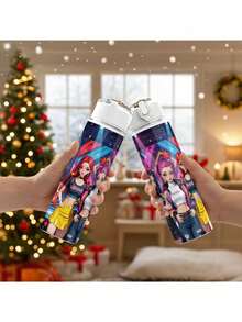 1个K-POP塑料水瓶，卡通印花设计，翻盖式，可重复使用，轻便防漏，适合跑步旅行饮用，可作为生日、圣诞节、万圣节、感恩节礼物 - 彩色 - 查看 6