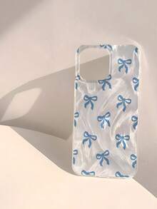 Bow-Knot 1pc Minimalist Soft Blue Bow Design Waterproof, Fingerprint-Proof, Scratch-Resistant Transparent IMD Smooth Glossy Phone Case, Suitable For Gift Giving To Friends, Family, Couples, Birthday, Holidays, Compatible With IPhone 17/17 PLUS/17 PRO/17 PRO MAX - Multicolor - View 3