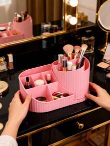 1个旋转式隔层收纳盒，化妆品展示架，化妆品整理托盘，桌面收纳展示盒，化妆品收纳盒，珠宝托盘，有序收纳，整理盒，梳妆台香水收纳盒，化妆刷架，化妆刷整理器，房间收纳 - 彩色 - 查看 5