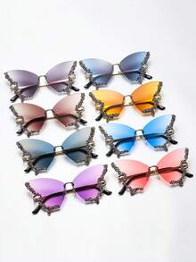 2pcs Diamond-Studded Butterfly Shaped Frameless Eyeglasses, Suitable For Travel - Multicolor - View 28
