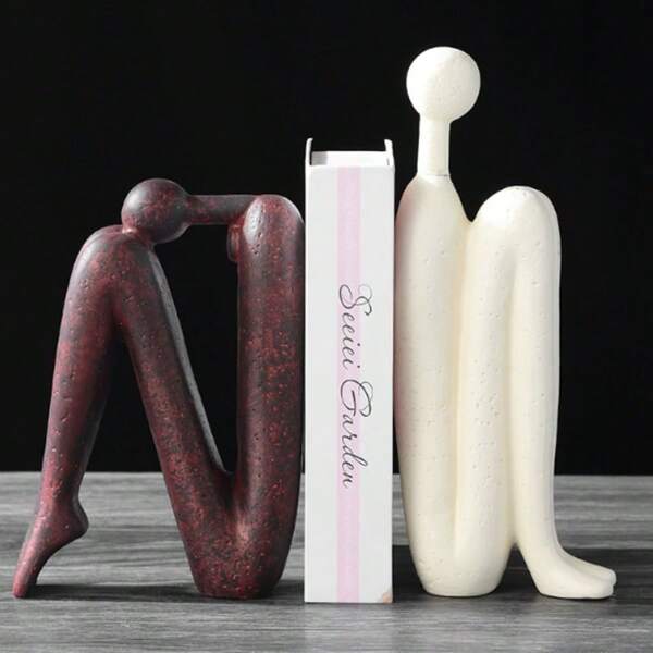 The Thinker Sculpture Bookends - Heavy Duty Abstract Statue Book Holders For Large Books, Sturdy Desk & Shelf Decor, Modern Office, Study, And Living Room Aesthetic Decorations