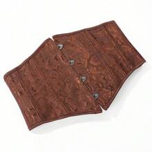 1pc Women's Short Jacquard Waist Cincher, Overbust Corset Bustier For Party And Daily Wear - Coffee Brown - View 5
