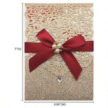 invitaciones de corte lser con purpurina dorada con tarjetas y sobres RSVP de lujo diseo de diamante y cinta con inserto de papel perla de 250 g m2 para boda, compromiso, cumpleaos - 25 piezas DoradoGlitterGo - Ver 2