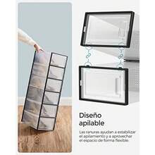 SONGMICS Cajas de Zapatos Plástico Juego de 18 Organizadores de Almacenamiento Caja Zapatero Plástico Plegable y Apilable para Zapatillas hasta talla 44 Transparente y Negro MLSP18SBKV1 - Negro transparente - Ver 5