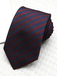 1pc Striped & Polka Dot Burgundy Necktie, Suitable For College, Street, Daily, Party, Gift - Multicolor - View 8