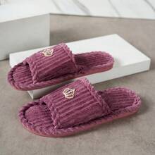 女士家居拖鞋，皇冠仙女图案面料，时尚休闲室内鞋，秋冬款 - 紫色 - 查看 12
