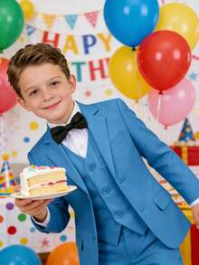 Boys' 5 Piece Slim Fit Suit Set - Toddler Kids Gentleman Formal Wedding Ring Bearer Outfit - Teal Blue(bowtie) - View 4