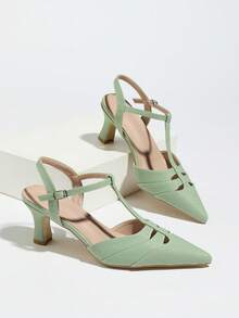 PU皮革镂空高跟鞋，街头风，适合万圣节派对、春夏穿着 - 綠色 - 查看 14