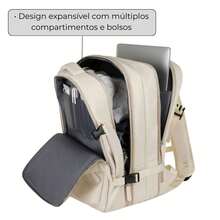 Waterproof Expandable Backpack For Notebooks, Travel, Executive, School, Reinforced, Large Capacity With USB Port, Unisex - Beige - View 4
