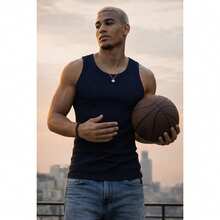 Basic American Ribbed Tank Top - สีกรมท่า - ดู 4