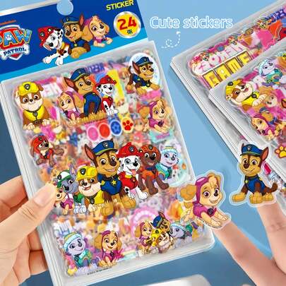  24 piezas Tarjetas decorativas y pegatinas de cinta washi con personajes de perros lindos de Paw Patrol, como Rubble, Chase, Rocky, Zuma, Skye, Everest, Tracker, Tuck, Ella, Rex, WildCat, Liberty, hechos de material PVC suave, adecuados para manualidades, envoltura de regalos, teléfonos, tazas, equipaje, cuadernos, decoraciones, temas de cumpleaños y proyectos DIY (el producto real puede diferir de la imagen, el embalaje puede variar)