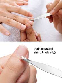 1pc/10pcs/20pcs Stainless Steel Manicure Tools For Nail Technicians. Steel Cuticle Pusher, Cuticle Nipper, Skin Pusher, All-In-One Straight Dead Skin Remover, Callus Remover. Professional Pink Nail Care. - Multicolor - View 2