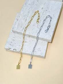 1 chiếc vòng tay hình vuông tối giản, thiết kế độc đáo kiểu Âu-Mỹ, phụ kiện trang sức bằng thép không gỉ dành cho nữ. - Vàng 3 - Xem 3